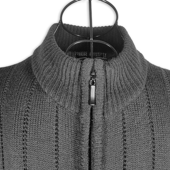 Men's Black Sweater Cardigan with Zipper - Picture 4 of 7